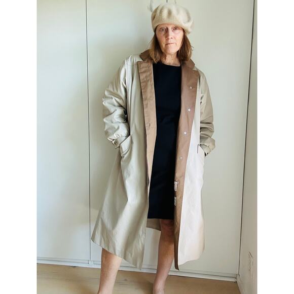 Vintage 80s Trench Coat/RainCoat Khaki Hooded Size Medium Midi Fit Fall Staple - Picture 1 of 13